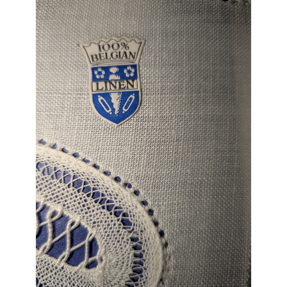 Lace 100% Belgian Linen White Tablecloth Corner & Center Detail & 4 Napkins NEW - Picture 2 of 9